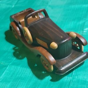 Vintage Wooden Black and Brown Toy Car
